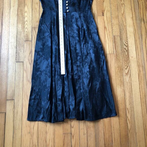 Dana Scott NWT Vintage 1980s Tea Length Black Satin Formal Dress Size 11/12 - Picture 4 of 10